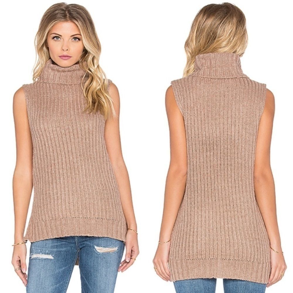 J.O.A. Side Slit Khaki Turtleneck Zipper Sweater C31
